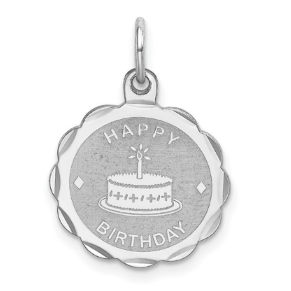 Happy Birthday Cake Disc Charm Sterling Silver